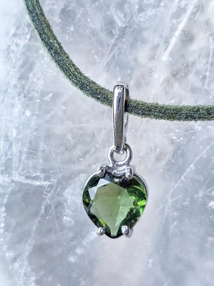 Faceted Moldavite Heart Pendant, Chlum, 0.3g