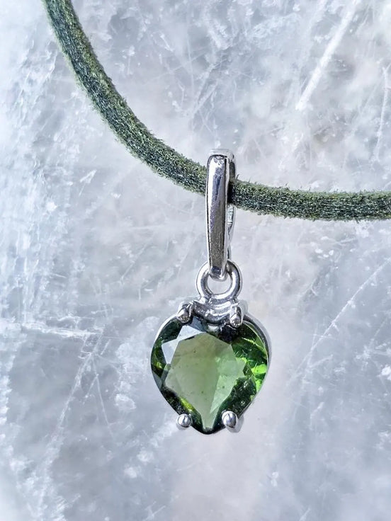 Faceted Moldavite Heart Pendant, Chlum, 0.3g
