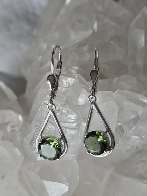 Faceted Elegant Moldavite Earrings, Chlum, 0.75g