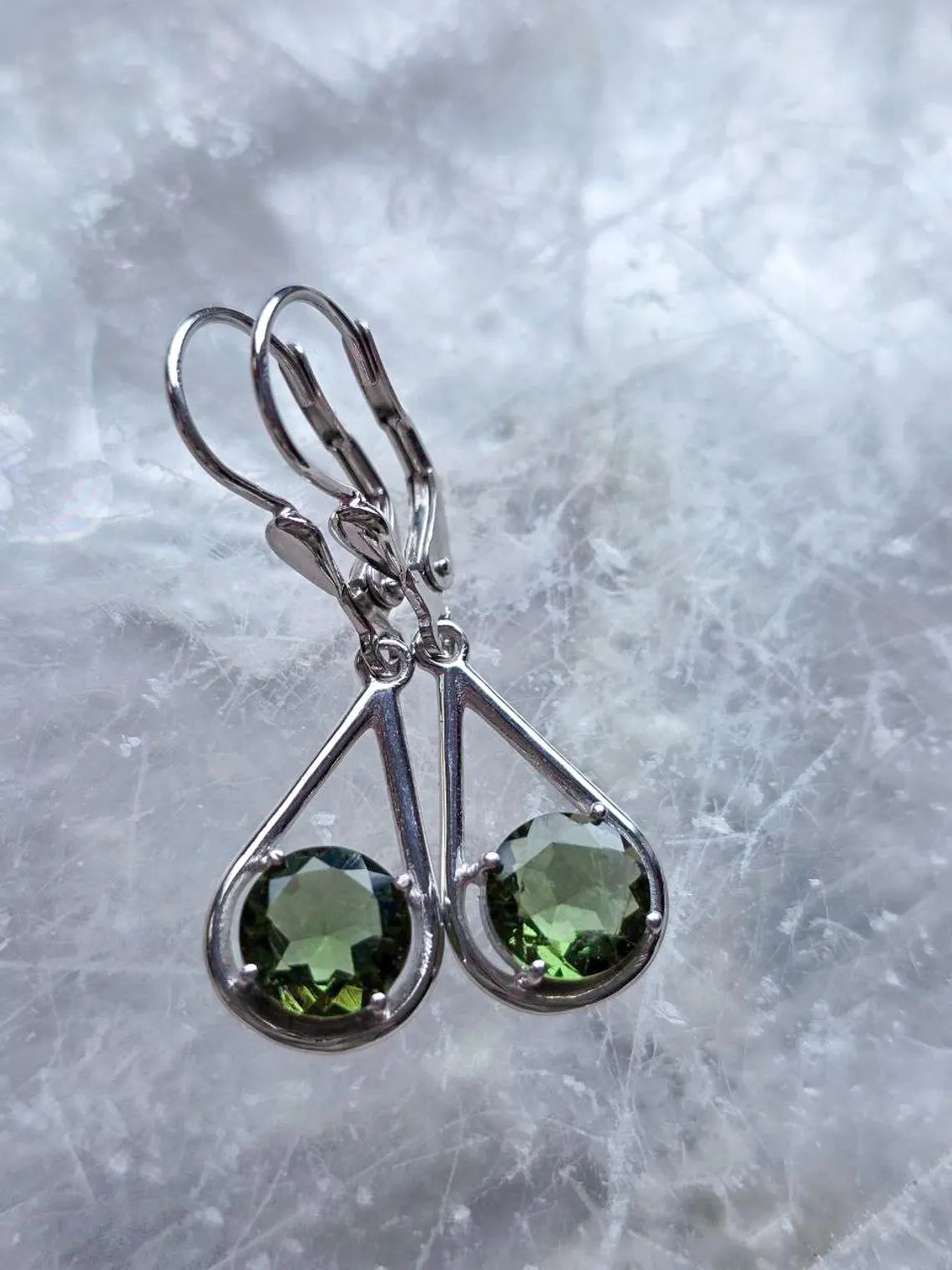 Faceted Elegant Moldavite Earrings, Chlum, 0.75g
