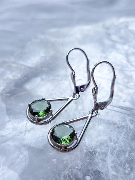 Faceted Elegant Moldavite Earrings, Chlum, 0.75g