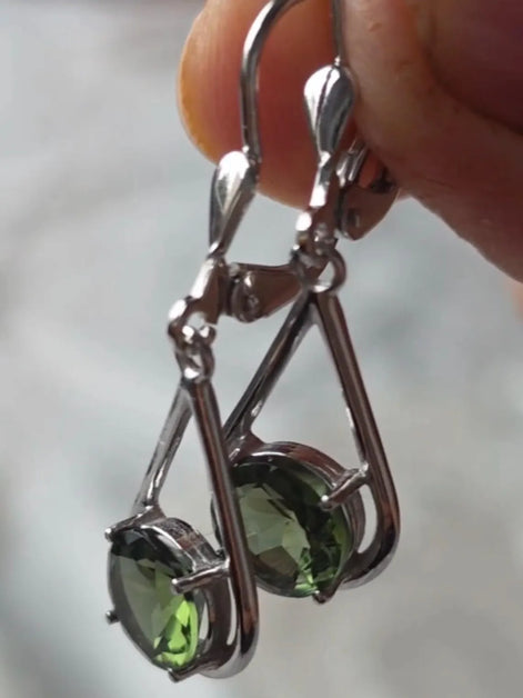 Faceted Elegant Moldavite Earrings, Chlum, 0.75g