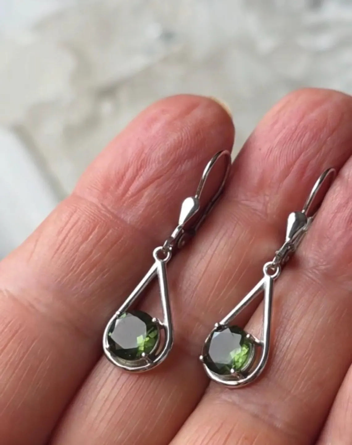 Faceted Elegant Moldavite Earrings, Chlum, 0.75g
