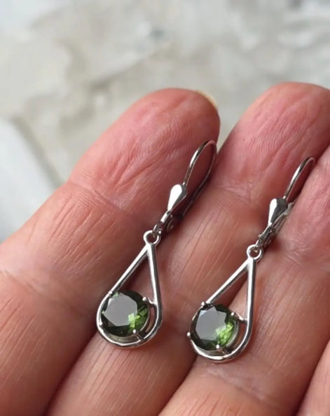 Faceted Elegant Moldavite Earrings, Chlum, 0.75g