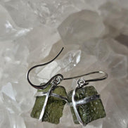Raw Moldavite Earrings, Ločenice, 1.93g