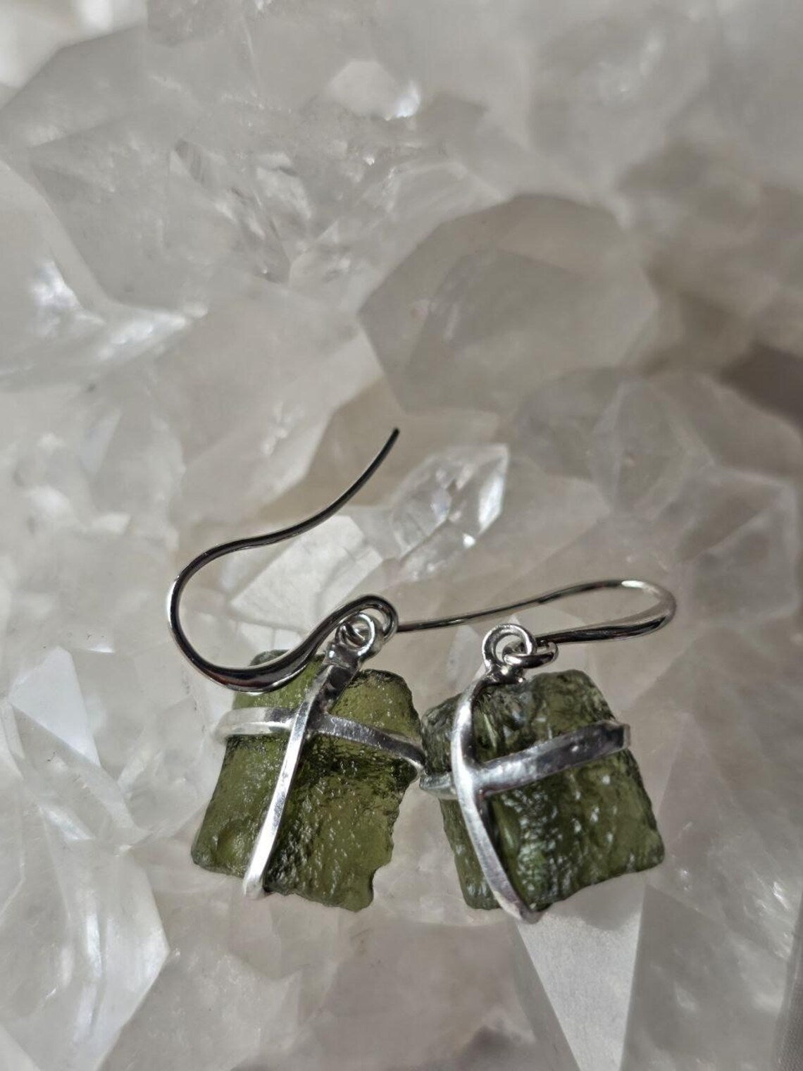 Raw Moldavite Earrings, Ločenice, 1.93g