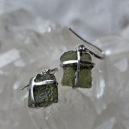Raw Moldavite Earrings, Ločenice, 1.93g