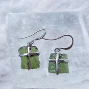 Raw Moldavite Earrings, Ločenice, 1.93g