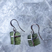 Raw Moldavite Earrings, Ločenice, 1.93g