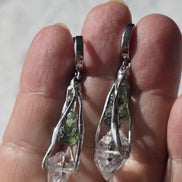 Raw Moldavite & Herkimer Diamond Earrings, Chlum, 0.90g