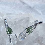 Raw Moldavite & Herkimer Diamond Earrings, Chlum, 0.90g