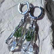Raw Moldavite & Herkimer Diamond Earrings, Chlum, 0.90g