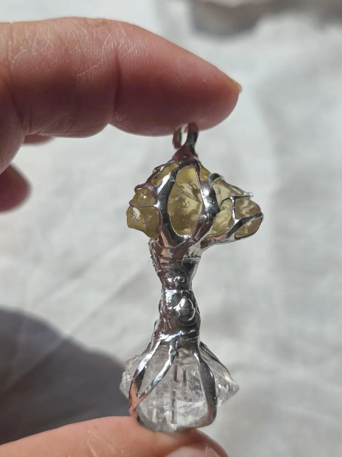 Libyan Desert Glass & Herkimer Diamond Tree Necklace