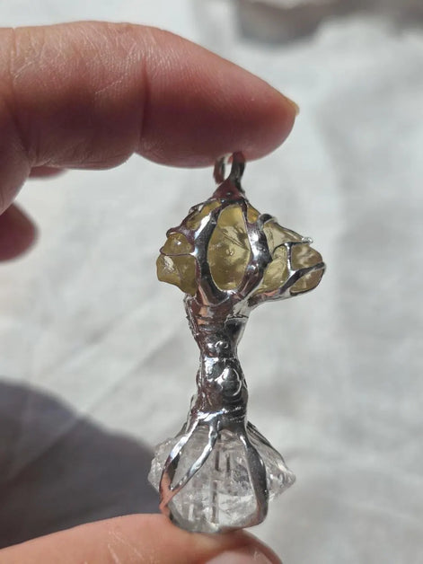 Libyan Desert Glass & Herkimer Diamond Tree Necklace