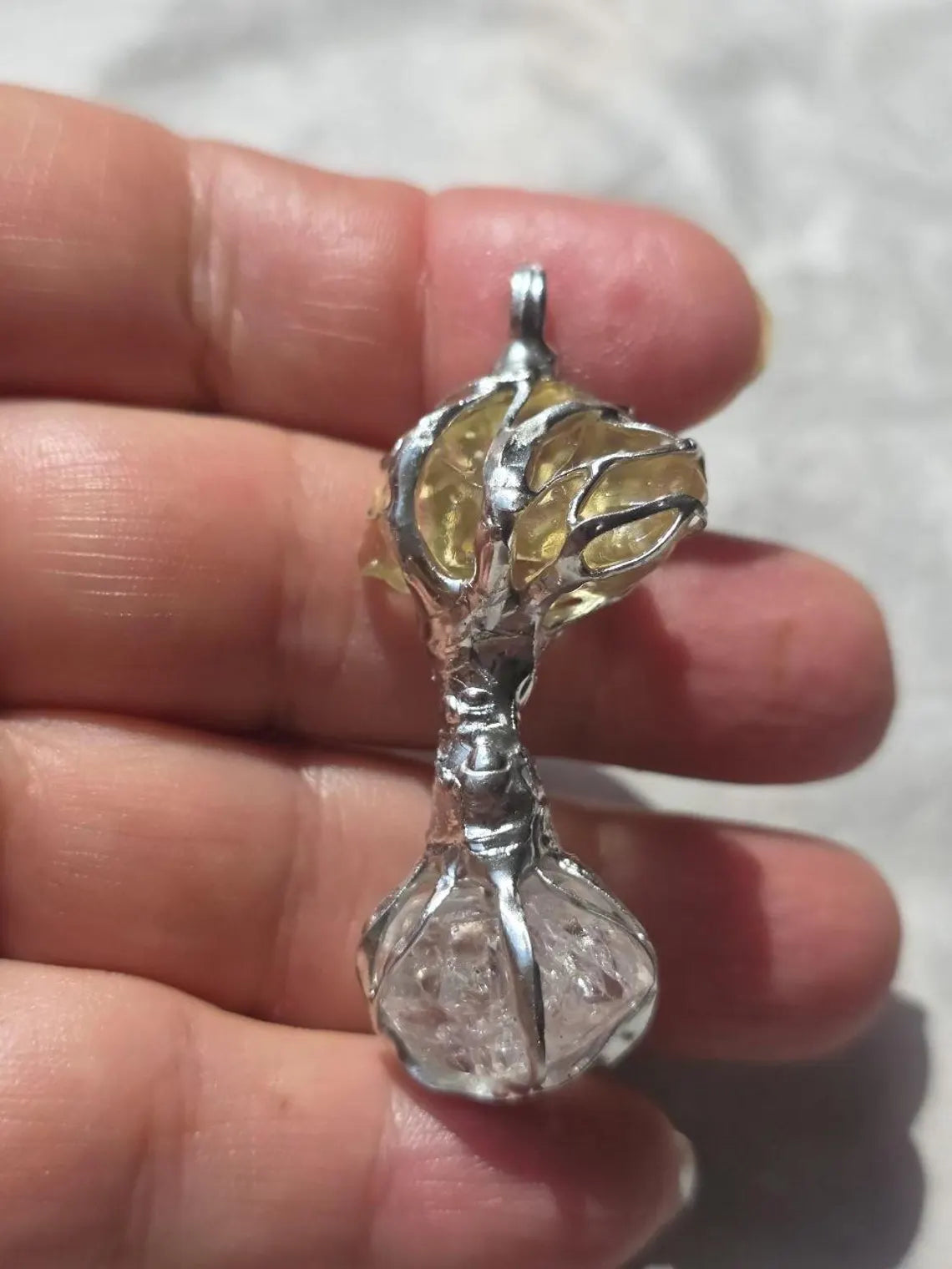Libyan Desert Glass & Herkimer Diamond Tree Necklace