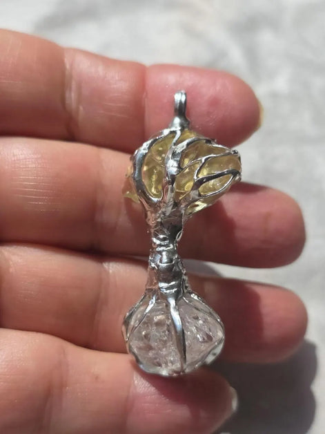 Libyan Desert Glass & Herkimer Diamond Tree Necklace