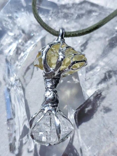 Libyan Desert Glass & Herkimer Diamond Tree Necklace