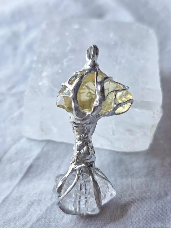 Libyan Desert Glass & Herkimer Diamond Tree Necklace