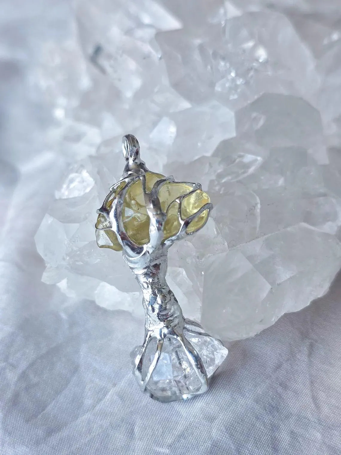 Libyan Desert Glass & Herkimer Diamond Tree Necklace