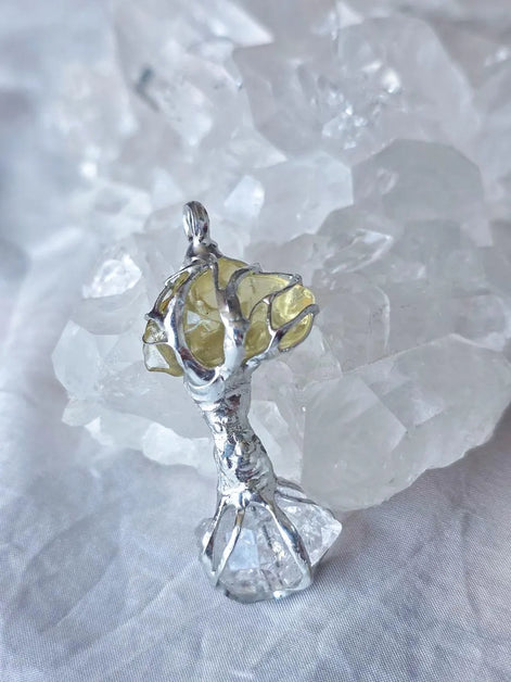 Libyan Desert Glass & Herkimer Diamond Tree Necklace