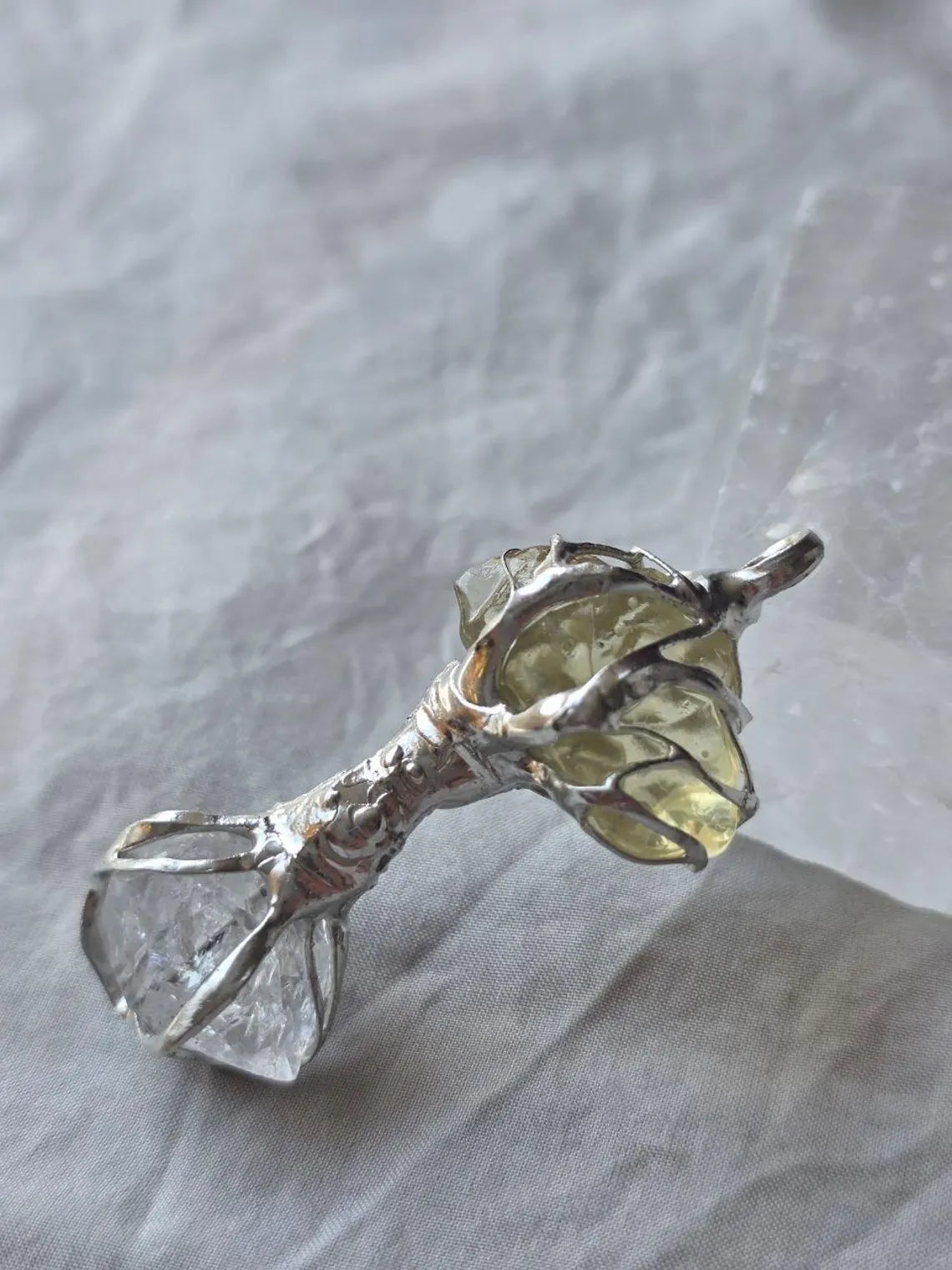 Libyan Desert Glass & Herkimer Diamond Tree Necklace
