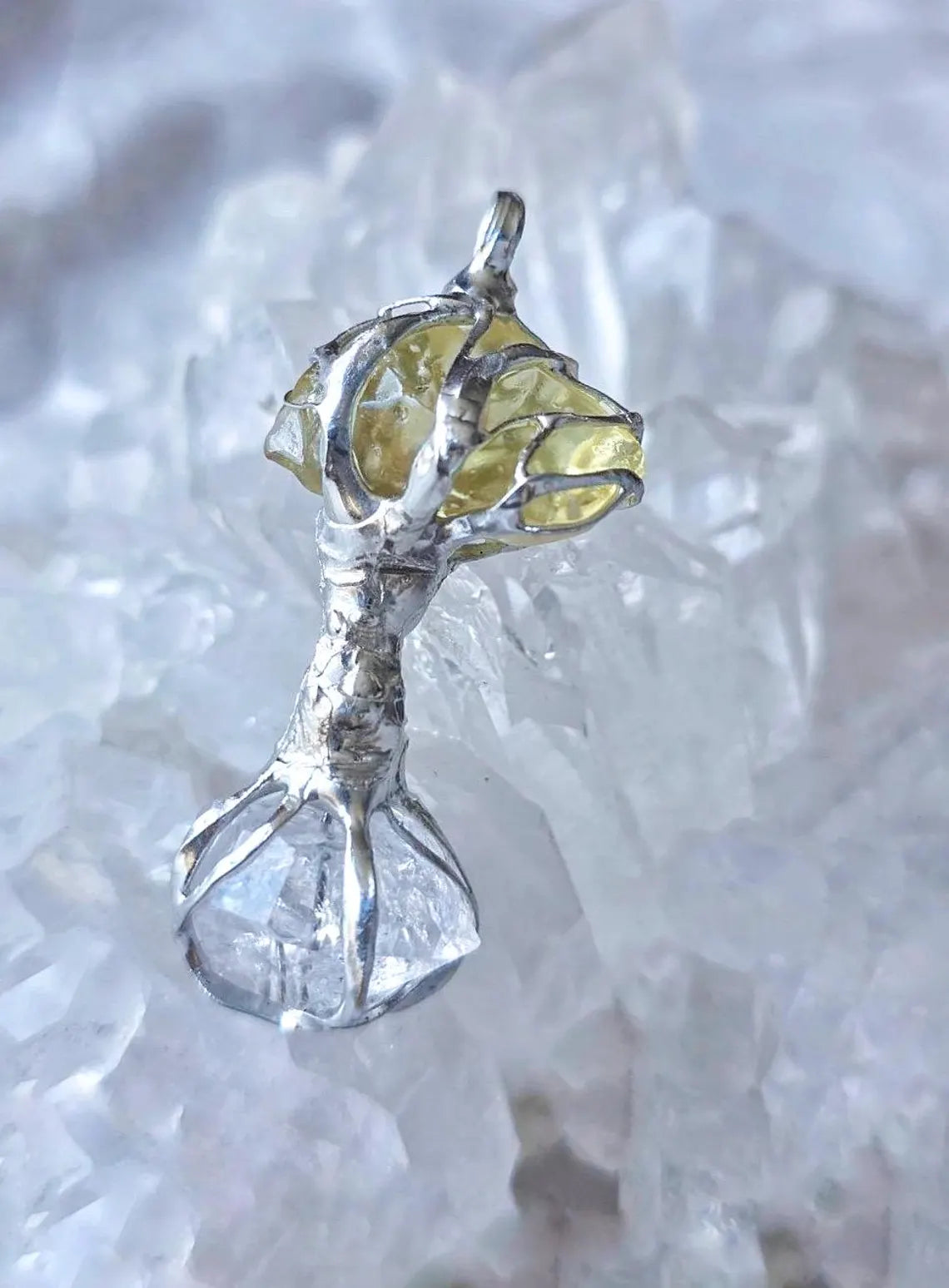Libyan Desert Glass & Herkimer Diamond Tree Necklace