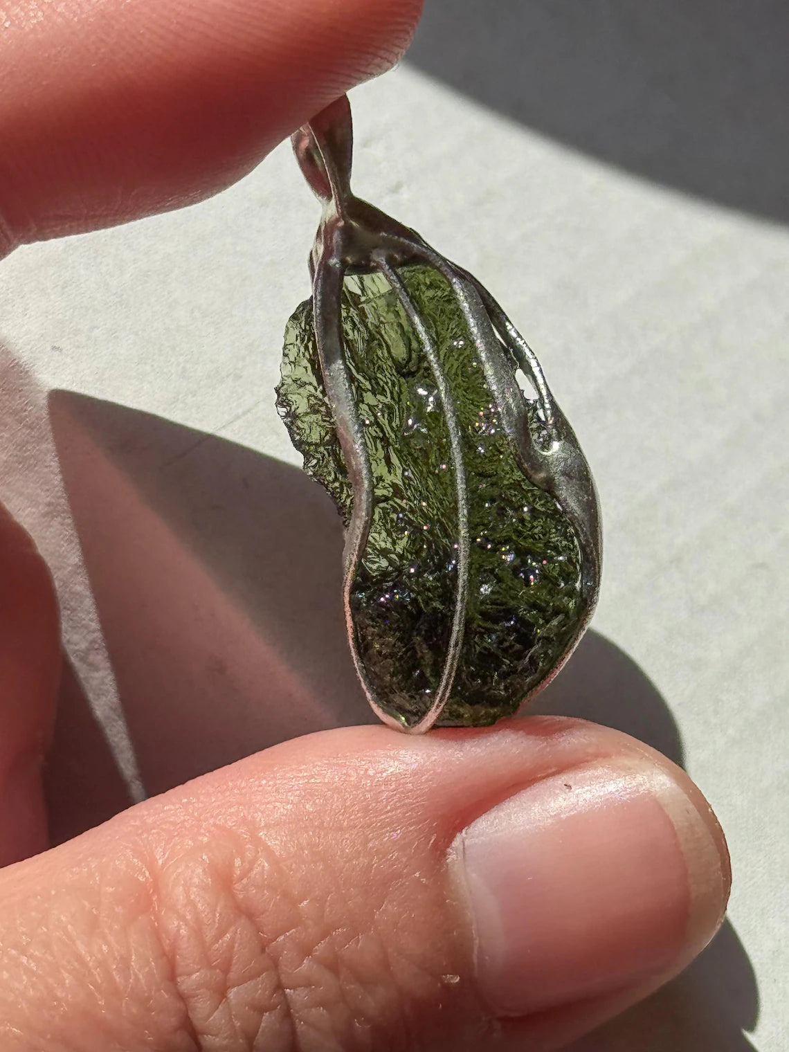Olive green Moldavite Pendant, Nesměň, 2.90g