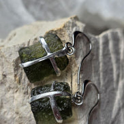 Raw Moldavite Earrings, Ločenice, 1.93g