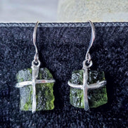 Raw Moldavite Earrings, Ločenice, 1.93g