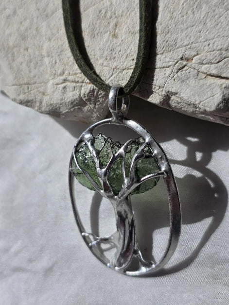 Moldavite Tree Pendant, Chlum, 1.86g