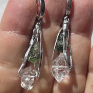 Raw Moldavite & Herkimer Diamond Earrings, Chlum, 0.90g