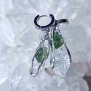 Raw Moldavite & Herkimer Diamond Earrings, Chlum, 0.90g