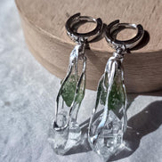 Raw Moldavite & Herkimer Diamond Earrings, Chlum, 0.90g