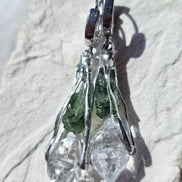 Raw Moldavite & Herkimer Diamond Earrings, Chlum, 0.90g