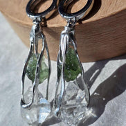 Raw Moldavite & Herkimer Diamond Earrings, Chlum, 0.90g