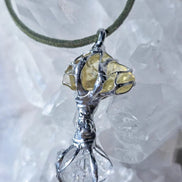 Libyan Desert Glass & Herkimer Diamond Tree Necklace