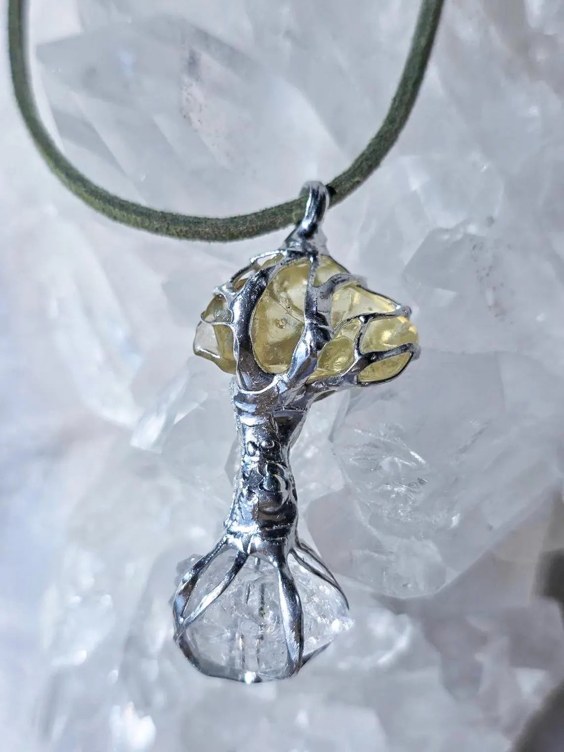 Libyan Desert Glass & Herkimer Diamond Tree Necklace
