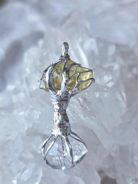 Libyan Desert Glass & Herkimer Diamond Tree Necklace
