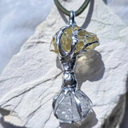 Libyan Desert Glass & Herkimer Diamond Tree Necklace