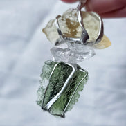 Moldavite, Libyan Desert Glass & Herkimer Pendant, 1.50g, Chlum