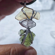 Moldavite, Libyan Desert Glass & Herkimer Pendant, 1.50g, Chlum