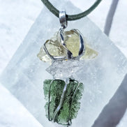 Moldavite, Libyan Desert Glass & Herkimer Pendant, 1.50g, Chlum