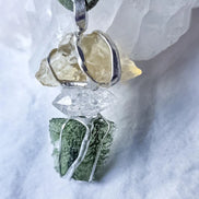 Moldavite, Libyan Desert Glass & Herkimer Pendant, 1.50g, Chlum
