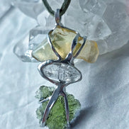 Moldavite, Libyan Desert Glass & Herkimer Pendant, 1.50g, Chlum