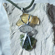 Moldavite, Libyan Desert Glass & Herkimer Pendant, 1.50g, Chlum