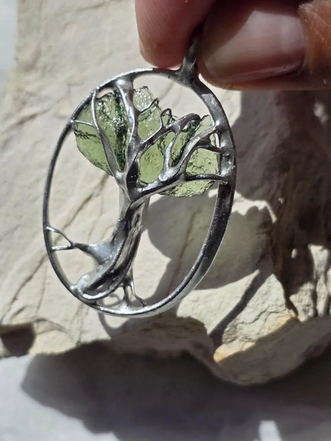 Moldavite Tree Pendant, Chlum, 1.86g