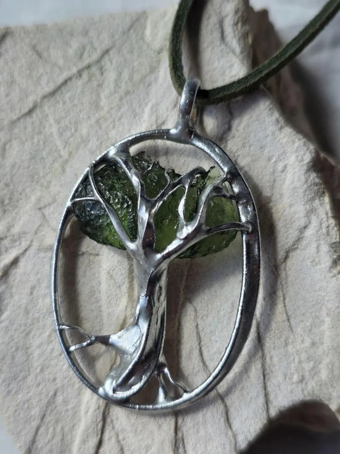 Moldavite Tree Pendant, Chlum, 1.86g