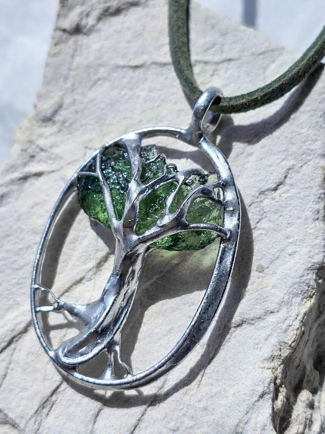 Moldavite Tree Pendant, Chlum, 1.86g