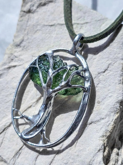 Moldavite Tree Pendant, Chlum, 1.86g