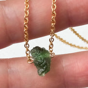 Raw Moldavite Necklace, Chlum, 0.8g, Gold Plated Chain